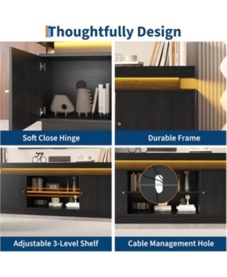 63" TV Stand with Storage, Modern Entertainment Center with Adjustable Shelf, Power Outlet & USB Ports