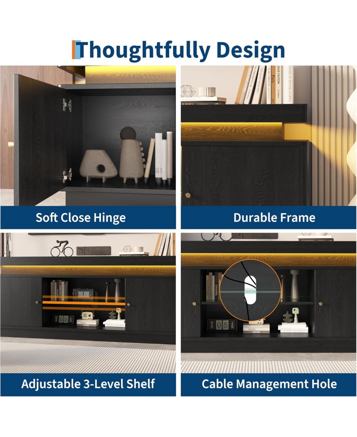 gaomon 63" Tv Stand with Storage, Modern Entertainment Center Adjustable Shelf, Power Outlet & Usb Ports