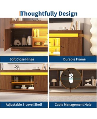 63" TV Stand with Storage, Modern Entertainment Center with Adjustable Shelf, Power Outlet & USB Ports