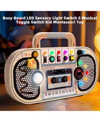 Interactive Light & Sound Busy Board for Toddlers, Montessori Toy with 5 Musical Switches & Games