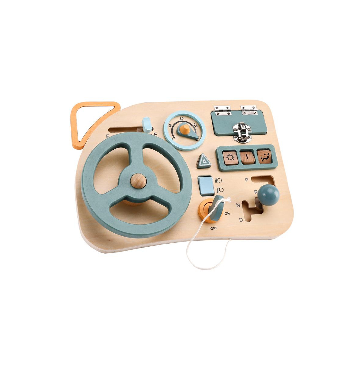 Bruce & Shark Montessori Busy Board for Toddlers, Wooden Activity Toy with with Lock, Key & Steering Wheel