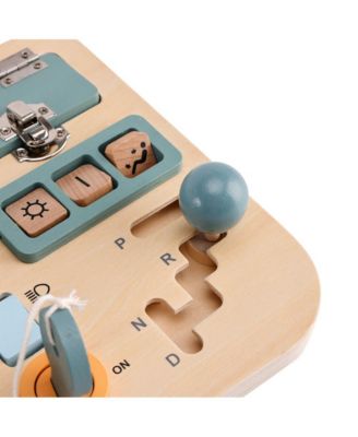 Montessori Busy Board for Toddlers, Wooden Activity Toy with with Lock, Key & Steering Wheel