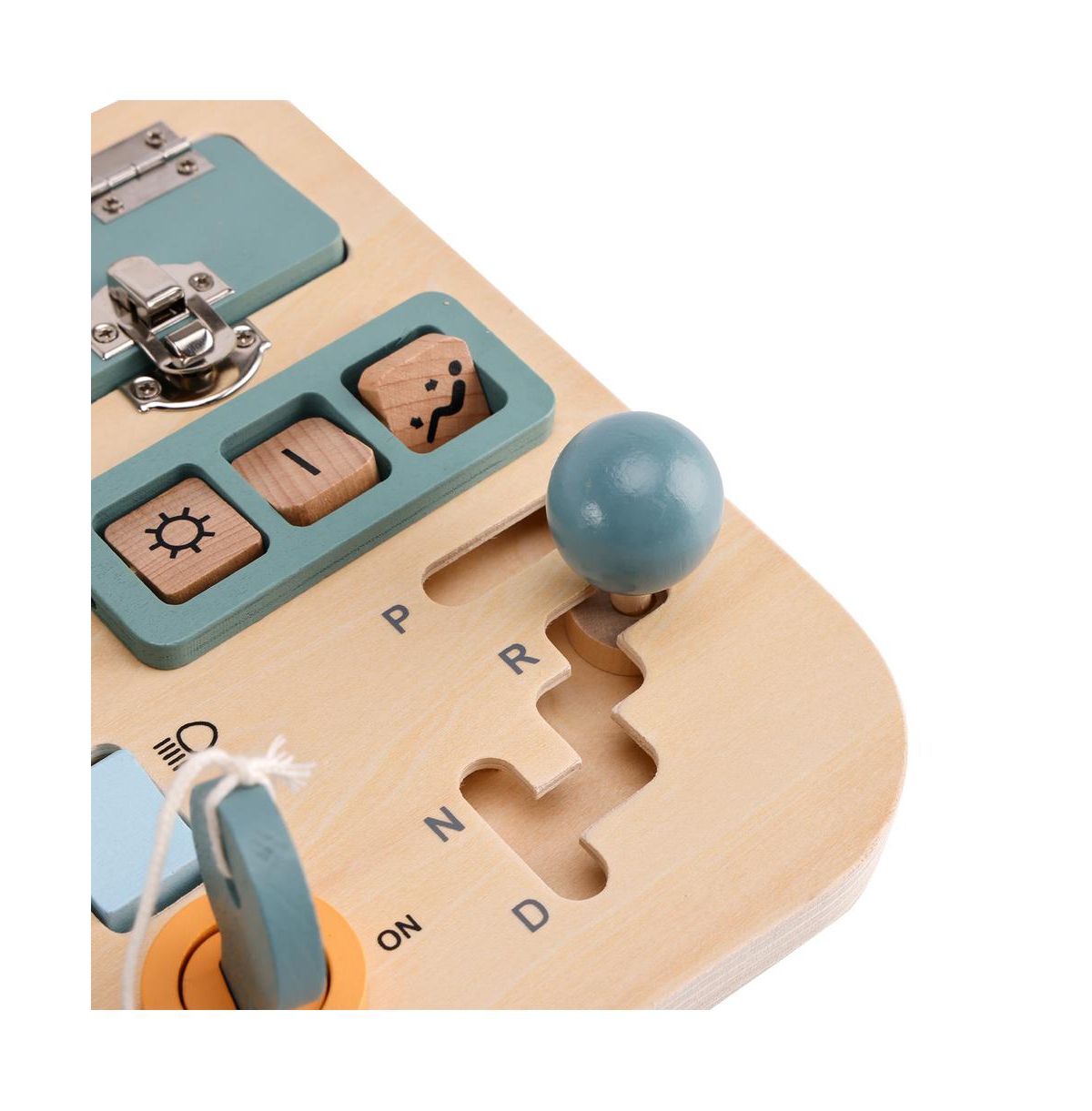 Bruce & Shark Montessori Busy Board for Toddlers, Wooden Activity Toy with with Lock, Key & Steering Wheel