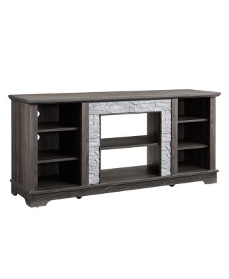 Mantel Stone TV Media Stand with Faux Stacked Stone Surround, Gray, 58.31"W