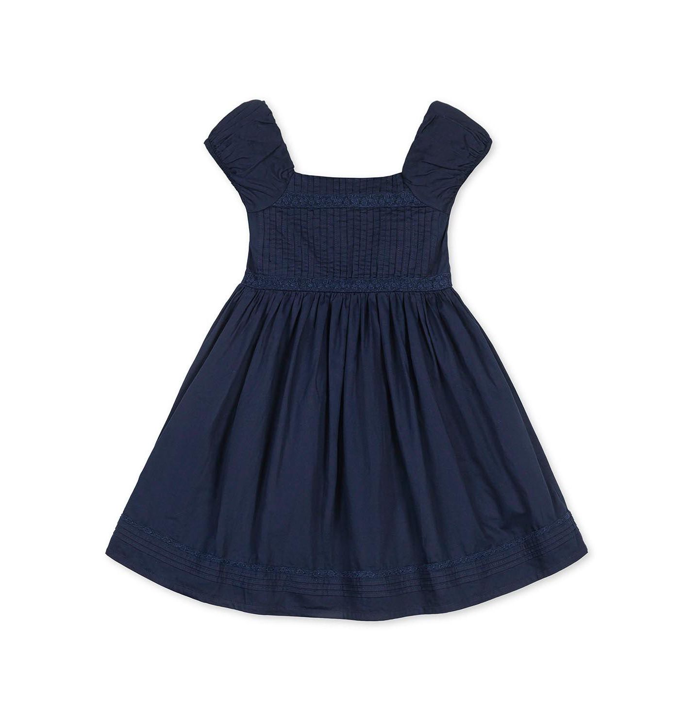 Платье Hope & Henry Organic Puff Sleeve Pintuck Sateen Party Dress для девочек, цвет: Тёмно-синий — фото 1