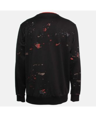 Men's Black Distressed Cotton Crewneck Sweatshirt