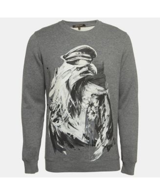 Men's Grey Eagle Print Cotton Knit Sweatshirt