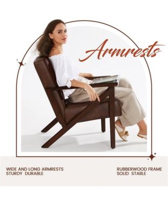 Faux Leather Armchair with Z-shaped Wood Legs