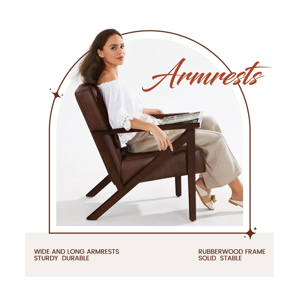 Yaheetech Faux Leather Armchair with Z-shaped Wood Legs Dark Brown