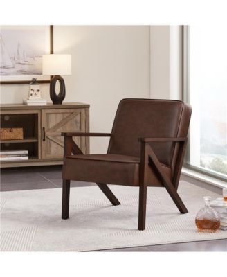 Faux Leather Armchair with Z-shaped Wood Legs