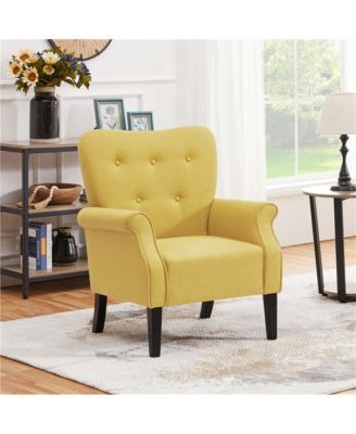 Upholstered Mid-century Modern Accent Chair, Yellow