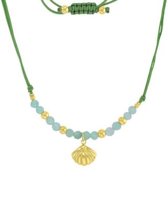 Waterproof Yellow Seashell Green Aventurine Adjustable Necklace