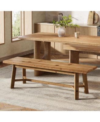 55.12-Inch Solid Wood Dining Bench, Farmhouse Long Kitchen Bench with Strengthened Legs for Dining Room, Kitchen, Restaurant, Natural Brown
