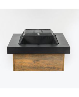 36 Inch Iron Wood Burning Fire Pit Table 36 Inch Diameter 24 Inch H Decorative Cross Weave Pattern