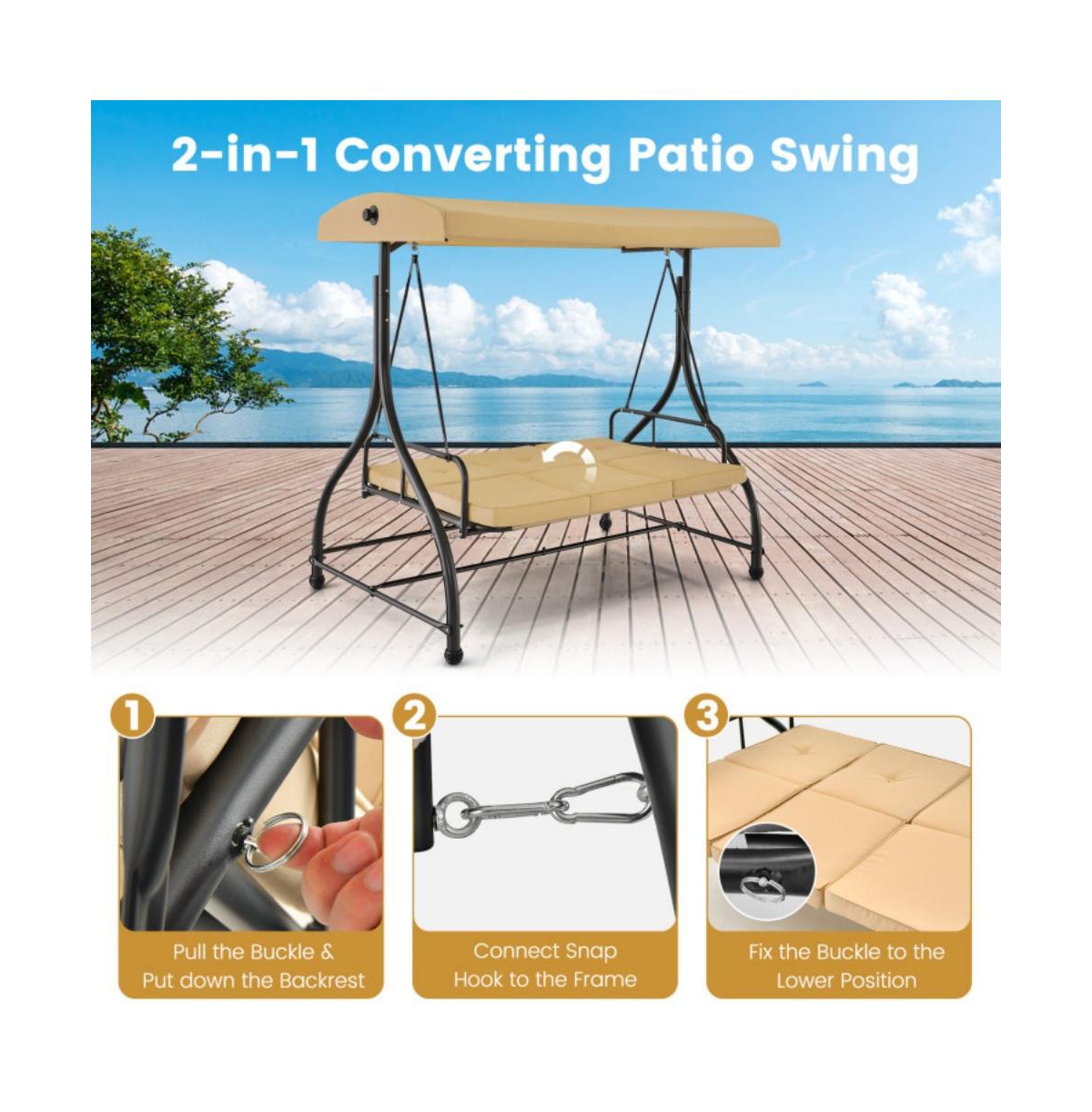 Mondawe 3 Seat Outdoor Porch Swing with Adjustable Canopy