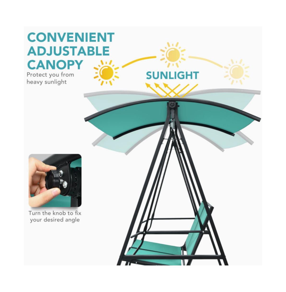 2 Person Patio Swing with Weather Resistant Glider and Adjustable Canopy