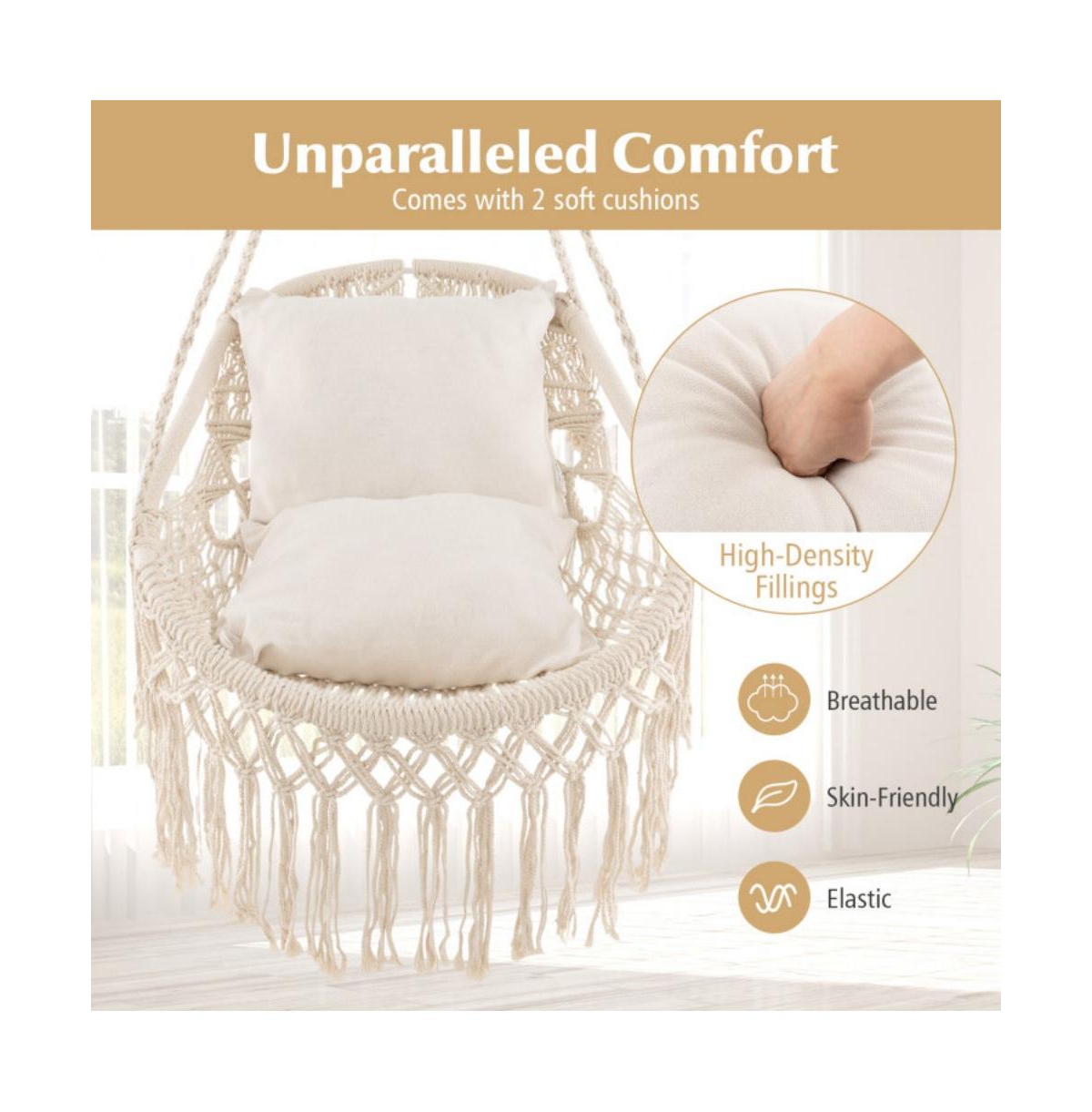 Hanging Hammock Chair with Soft Seat Cushions and Sturdy Rope Chain