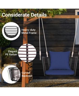 Porch Swing Patio Hanging Rattan Chair with Zippered Cushions and Rope