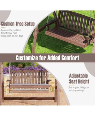 2-Person Porch Swing with Fir Wood Stand and Tilt Canopy