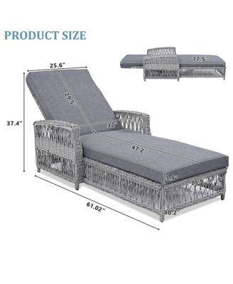 Outdoor Wicker Lounge with Armrests, Patio Adjustable Recliner with Soft Removable Cushions