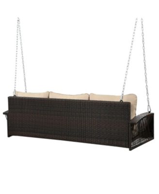 69" PE Wicker 3-Person Porch Swing with Cushions