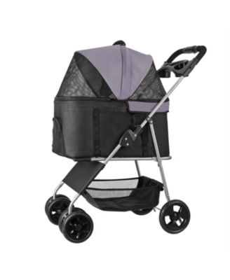 4-Wheel Foldable Pet Stroller for Dogs up to 35lbs with Detachable Carrier