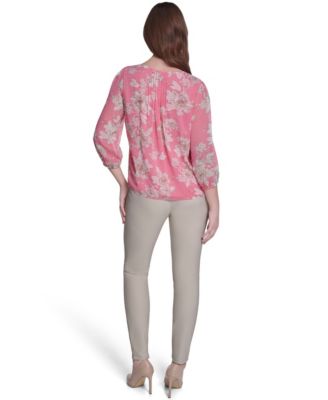 Women's Floral Pintuck V-Neck Blouse