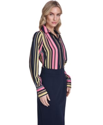 Women's Stripe Long-Sleeve Popover Top