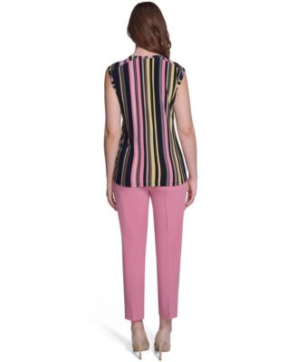 Women's Sleeveless Crewneck Stripe Top