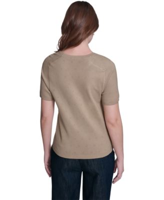 Women's Pointelle Short-Sleeve Sweater