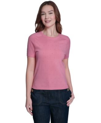 Women's Pointelle Short-Sleeve Sweater