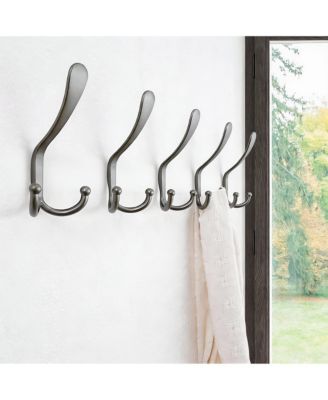 Stainless Steel 5-Tri Hook Wall Rack for Coats, Hats, Towels Grey, Pack of 2