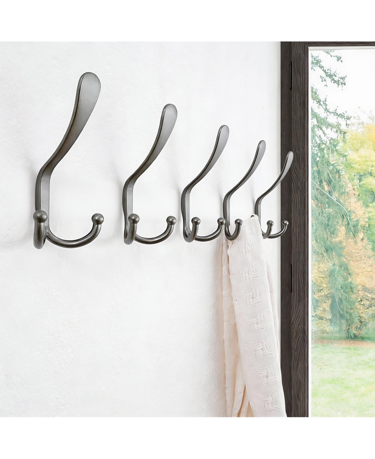 Yigii Stainless Steel 5-Tri Hook Wall Rack for Coats, Hats, Towels Grey, Pack of 2