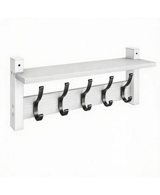 Wall Mounted Coat Rack with Shelf, 5 Hooks, 55 lbs Capacity, Space Saving, DIY