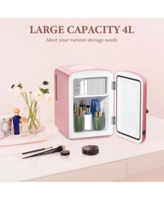 Retro Mini Fridge, Compact Refrigerator with 4L Capacity/6 Cans Cooler & Warmer, Removable Shelf for Skincare, Beverages, Cosmetics