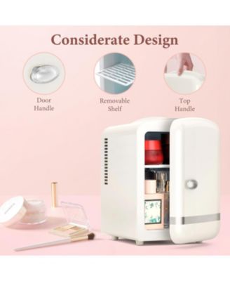 Retro Mini Fridge, Compact Refrigerator with 4L Capacity/6 Cans Cooler & Warmer, Removable Shelf for Skincare, Beverages, Cosmetics
