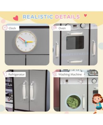 Kids Play Kitchen with Lights Sounds Analog Clock and Storage Shelves for Ages 3 to 6