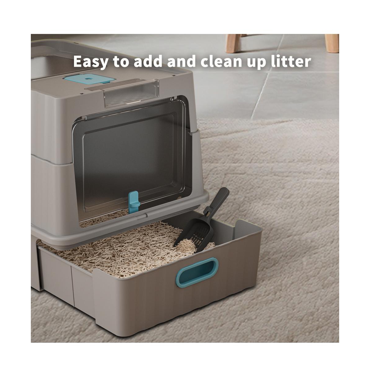 Aostirmotor Easy-Clean Cat Litter Box with Pull-Out Drawer