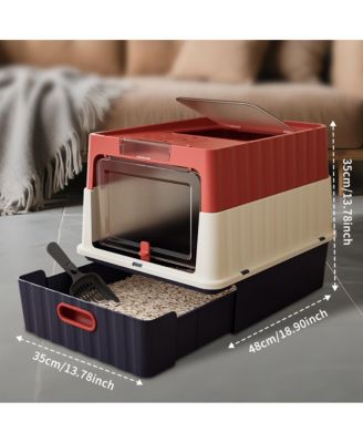 Easy-Clean Cat Litter Box with Pull-Out Drawer