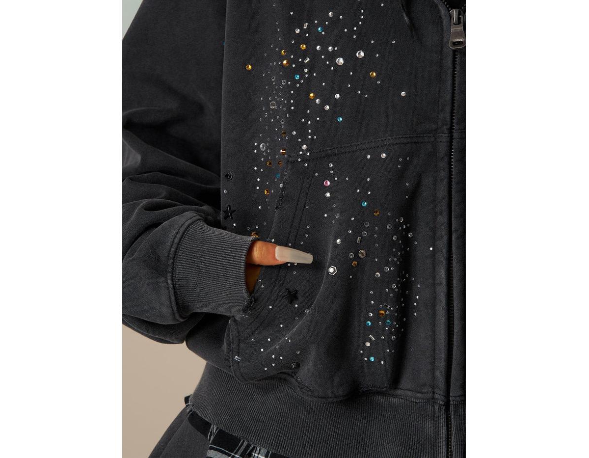 Aelfric Eden Women's Rhinestone Boxy Zip Up V302 Hoodie