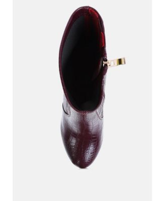 Womens Feral High Heeled Croc Pattern Ankle Boot