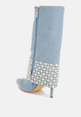 Womens Mike Drop Diamante and Rhinestones Denim Boots