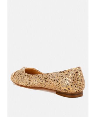 Womens Apollon Bow Detail Embossed Suede Ballerinas