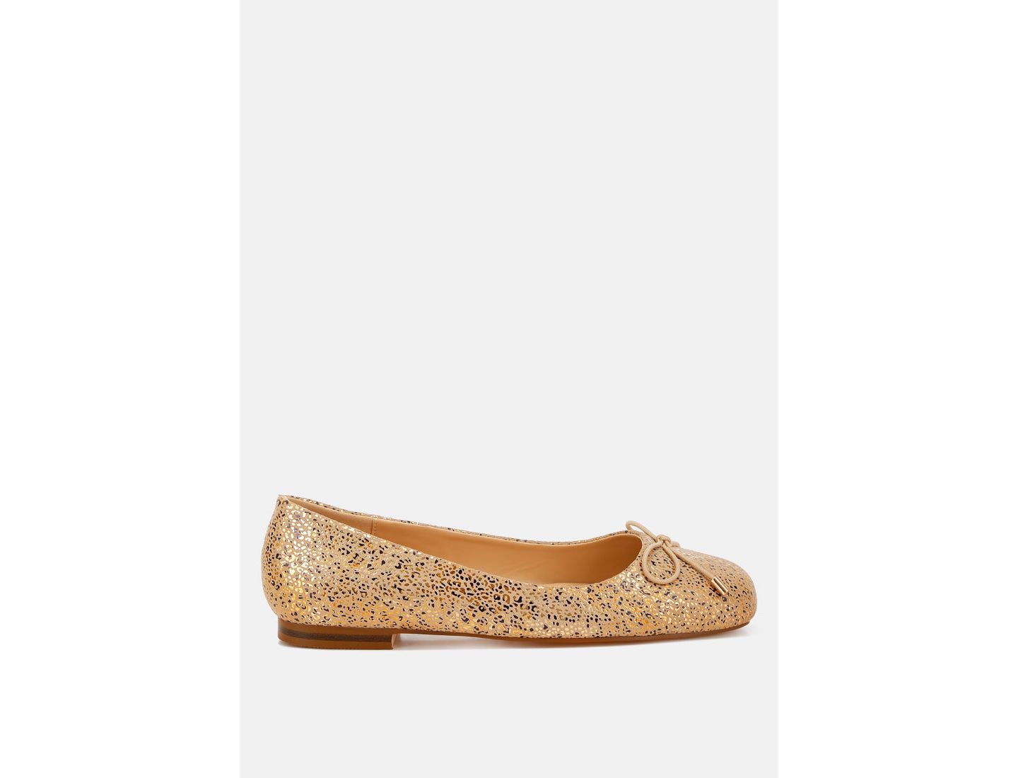 Женские балетки Rag & Co Apollon Bow Detail Embossed Suede Ballerinas, цвет: Золотой — фото 4