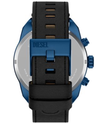 Men's Spiked Quartz Chronograph Black Leather Watch, 49mm