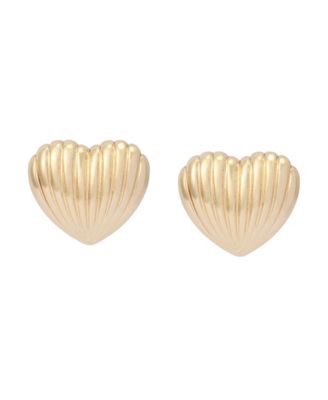 Gold Fluted Heart Stud Earrings