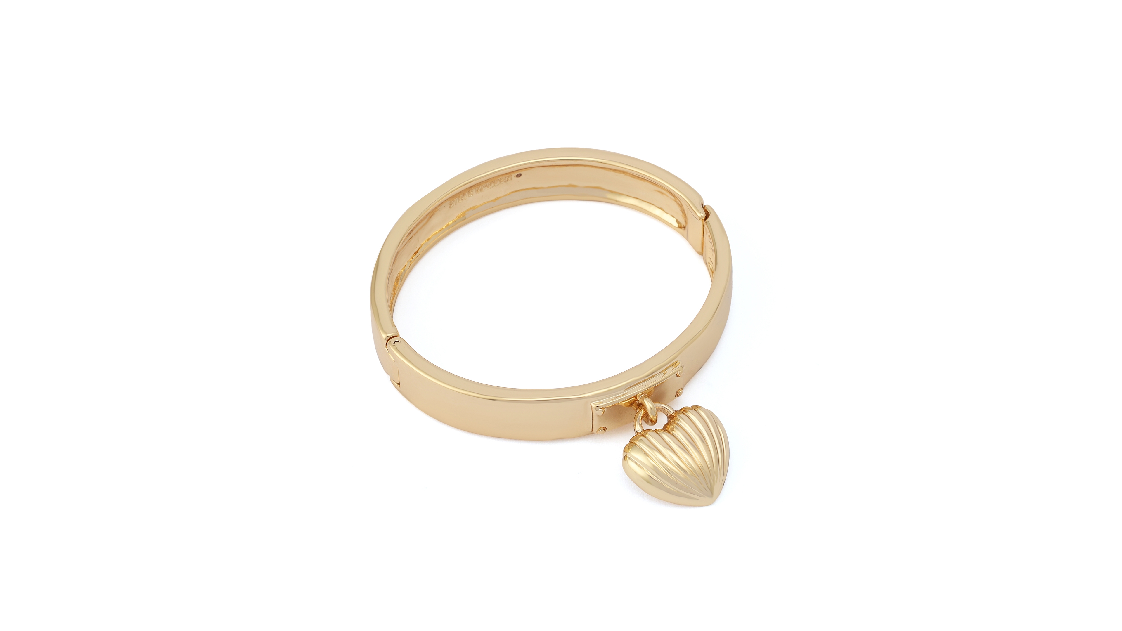 Steve Madden Gold Fluted Heart Charm Bangle Bracelet