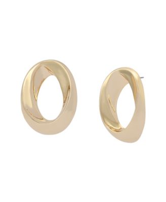 Gold Oval Twist Post Earrings