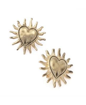 Gold Sunburst Heart Button Earrings