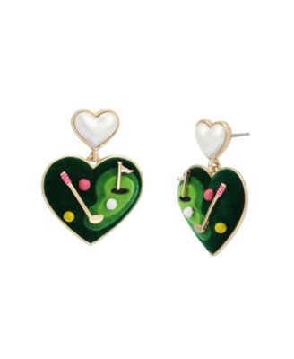 Faux Mother of Pearl Golf Heart Drop Earrings